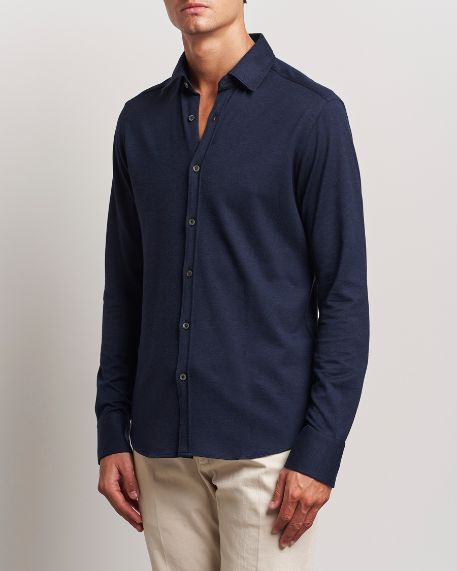 Herren | Hemden | Canali | Slim Fit Stretch Piquet Shirt Navy