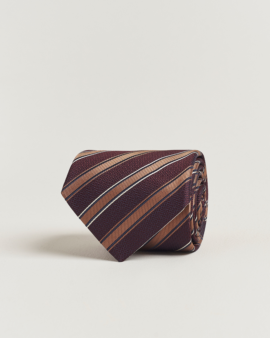 Herren | Canali Regimental Stripe Silk Tie Burgundy/Brown | Canali | Regimental Stripe Silk Tie Burgundy/Brown