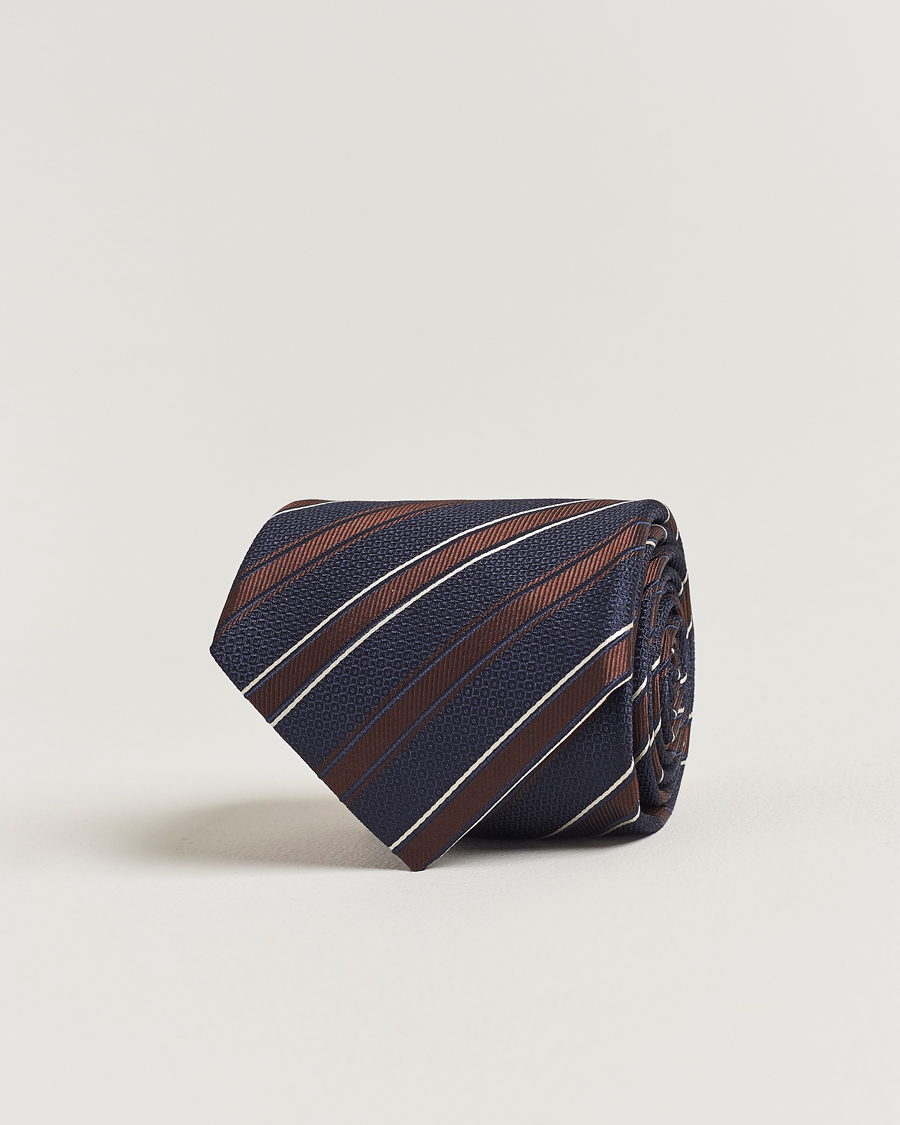 Herren | Canali Regimental Stripe Silk Tie Navy/Brown | Canali | Regimental Stripe Silk Tie Navy/Brown
