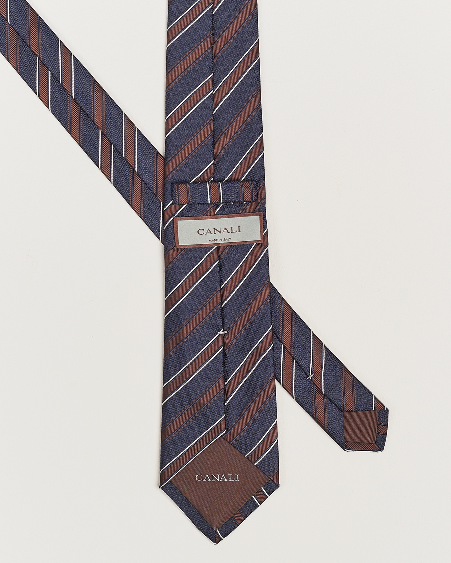 Herren | Canali Regimental Stripe Silk Tie Navy/Brown | Canali | Regimental Stripe Silk Tie Navy/Brown