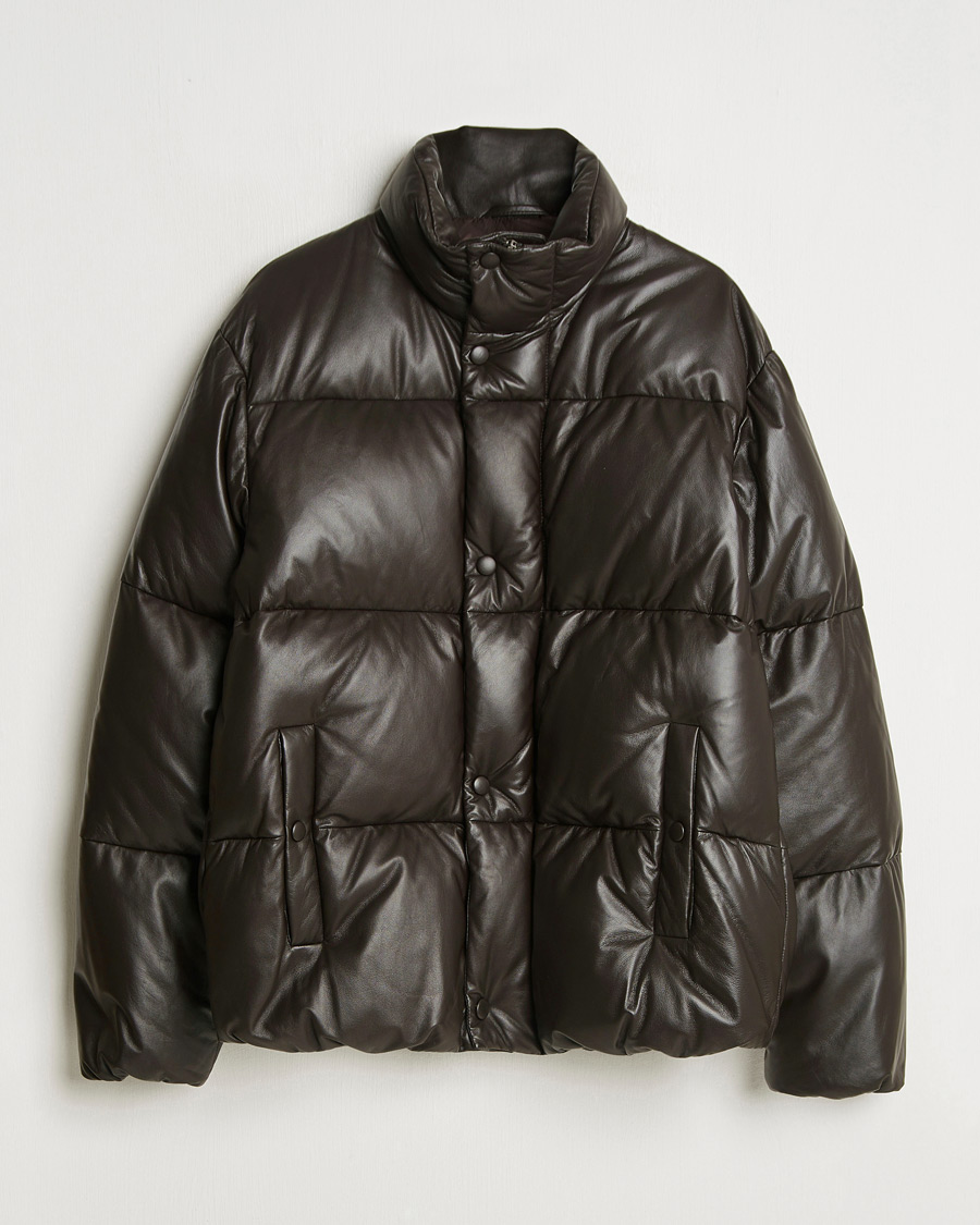 Herren | Jacken | GANT 240 Mulberry Street | Leather Down Puffer Jacket Deep Brown