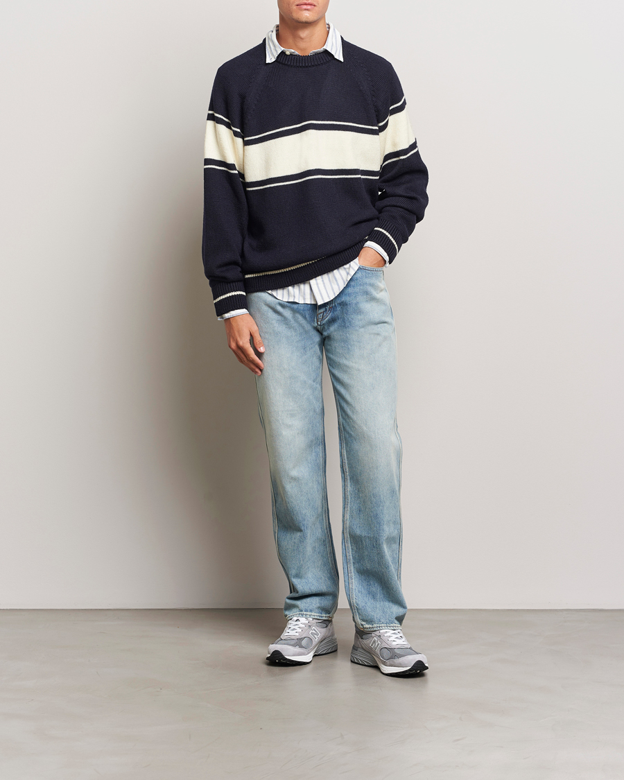 Herren | Pullover | GANT 240 Mulberry Street | Striped Wool Knitted Crew Neck Classic Blue