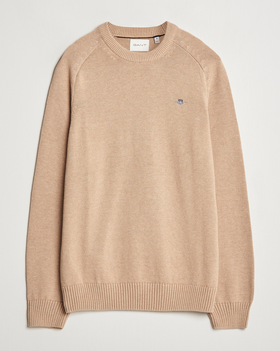 Herren | Pullover | GANT | Casual Cotton Saddle C-neck Khaki Melange