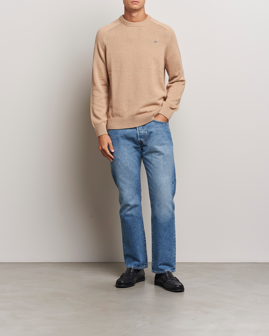 Herren | Pullover | GANT | Casual Cotton Saddle C-neck Khaki Melange