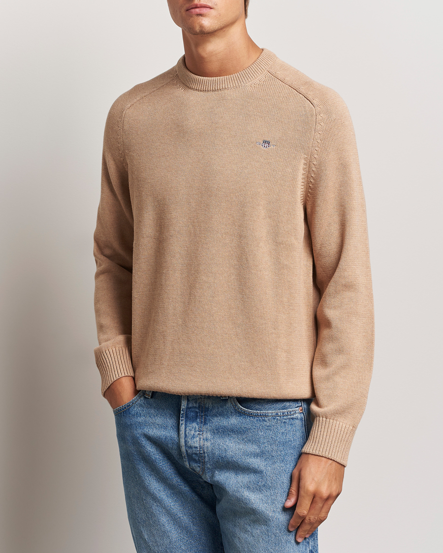 Herren | Pullover | GANT | Casual Cotton Saddle C-neck Khaki Melange
