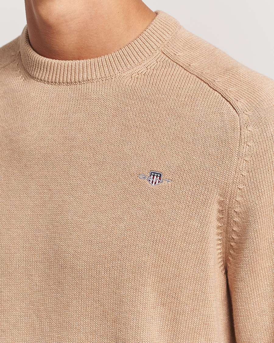 Herren | Pullover | GANT | Casual Cotton Saddle C-neck Khaki Melange
