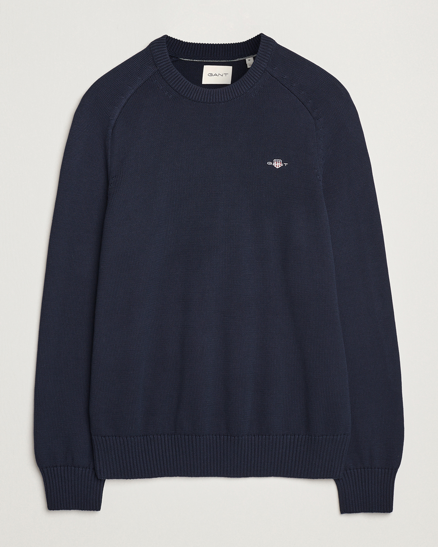 Herren | Pullover | GANT | Casual Cotton Saddle C-neck Evening Blue