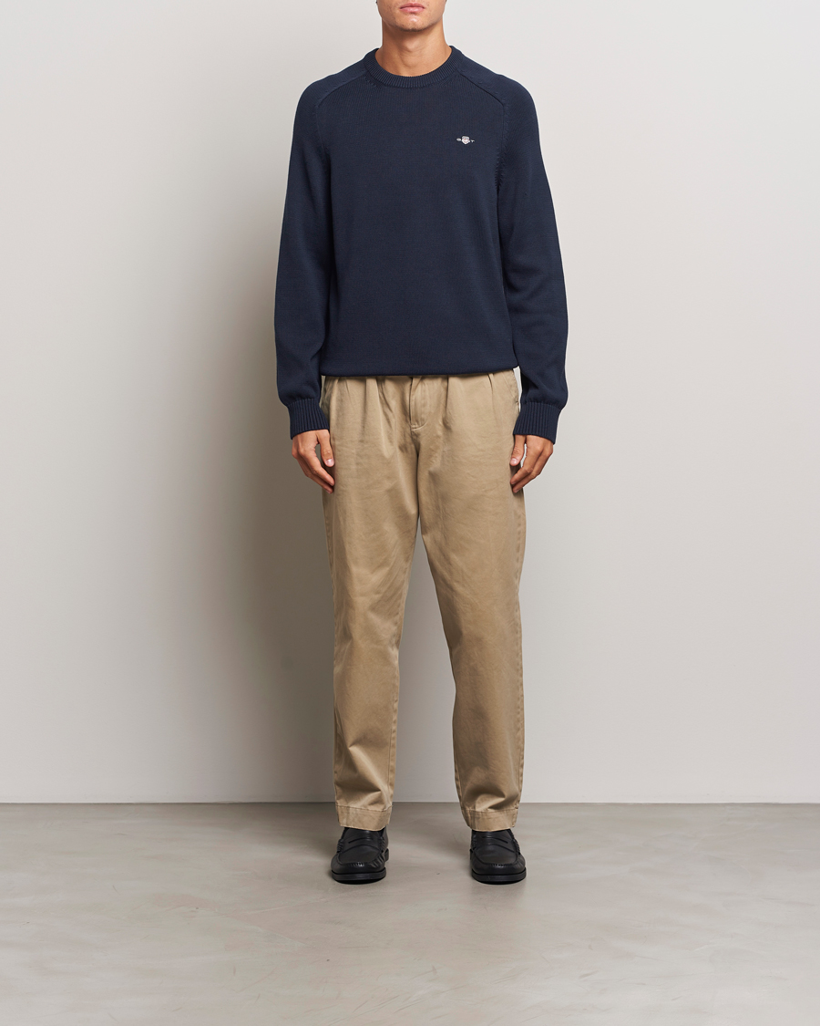 Herren | Pullover | GANT | Casual Cotton Saddle C-neck Evening Blue