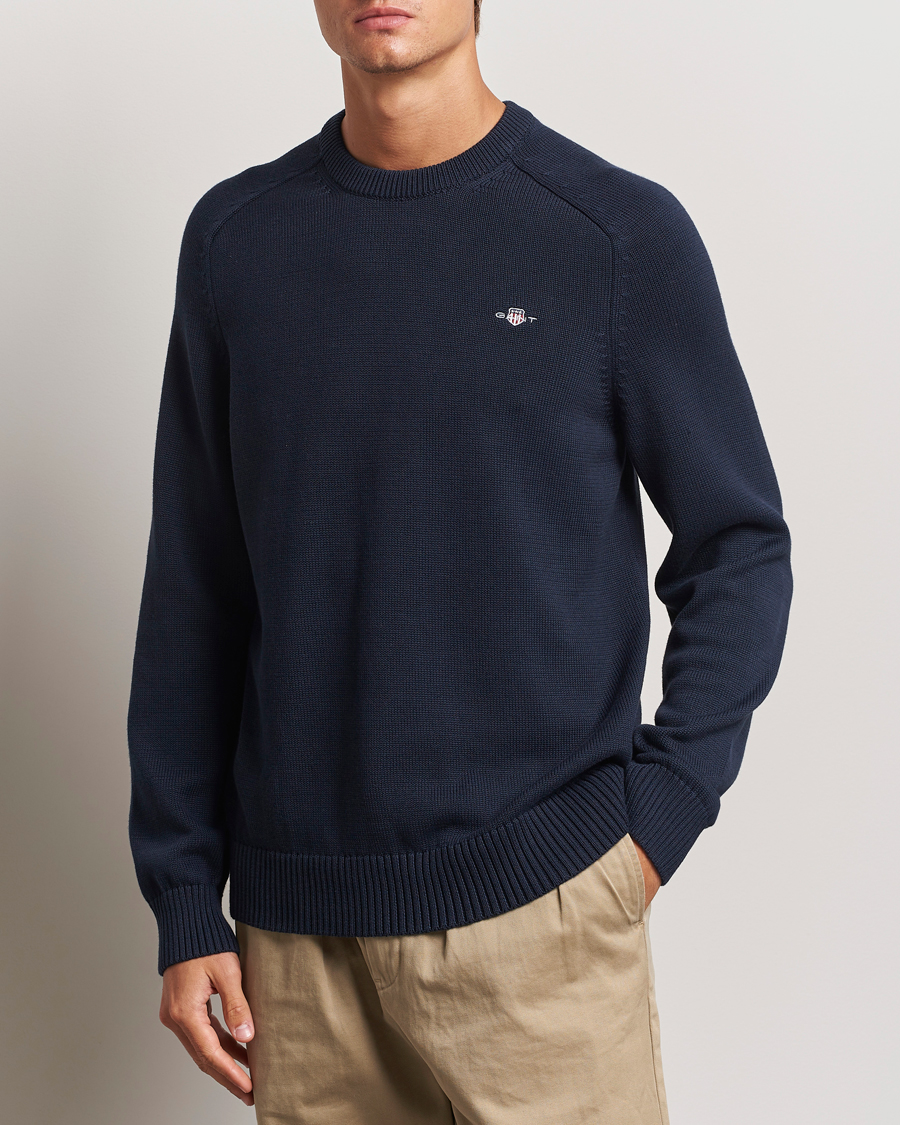 Herren | Pullover | GANT | Casual Cotton Saddle C-neck Evening Blue