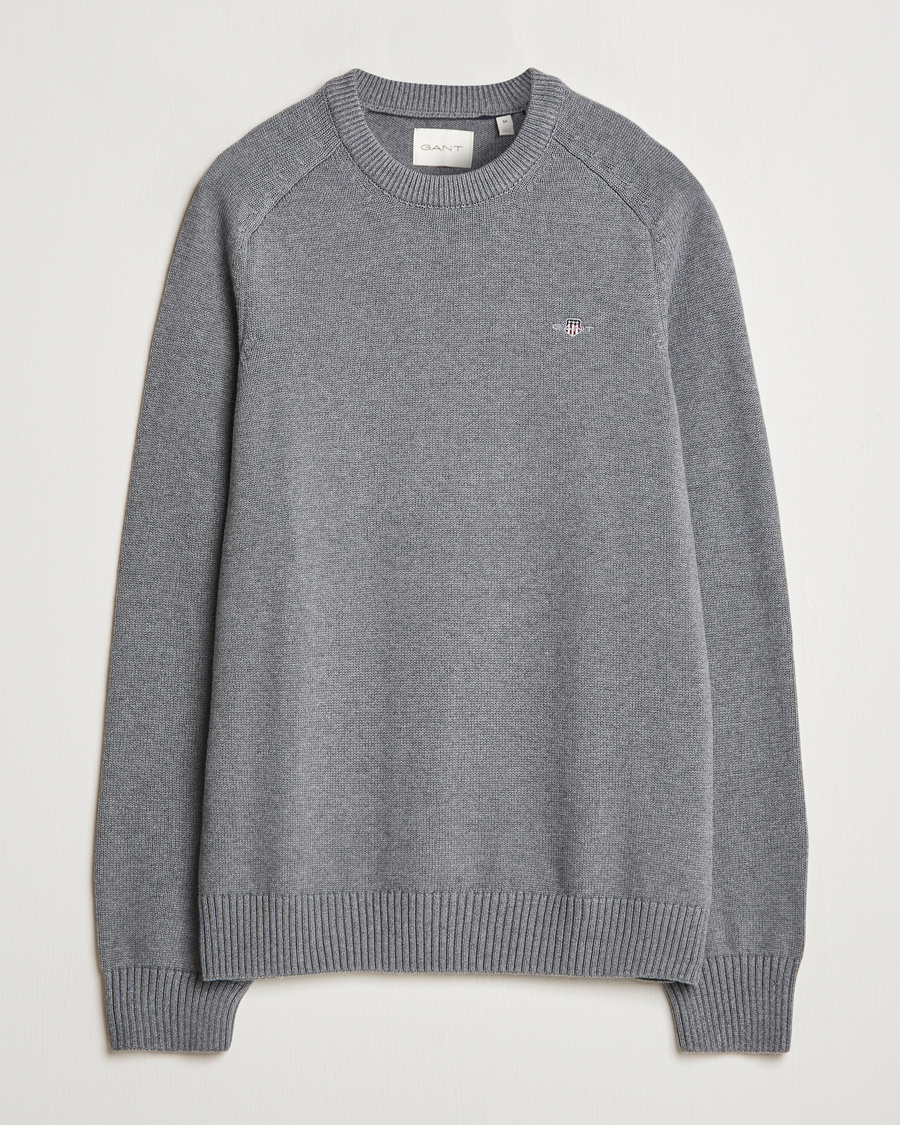 Herren | Pullover | GANT | Casual Cotton Saddle C-neck Dark Grey Melange