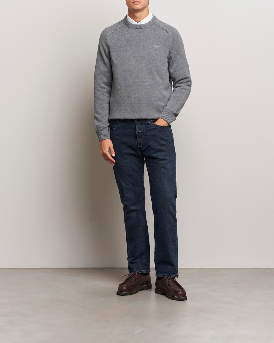 Herren | Pullover | GANT | Casual Cotton Saddle C-neck Dark Grey Melange