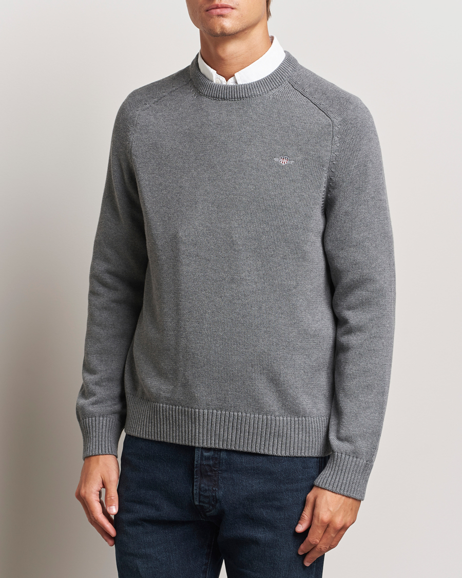 Herren | Pullover | GANT | Casual Cotton Saddle C-neck Dark Grey Melange