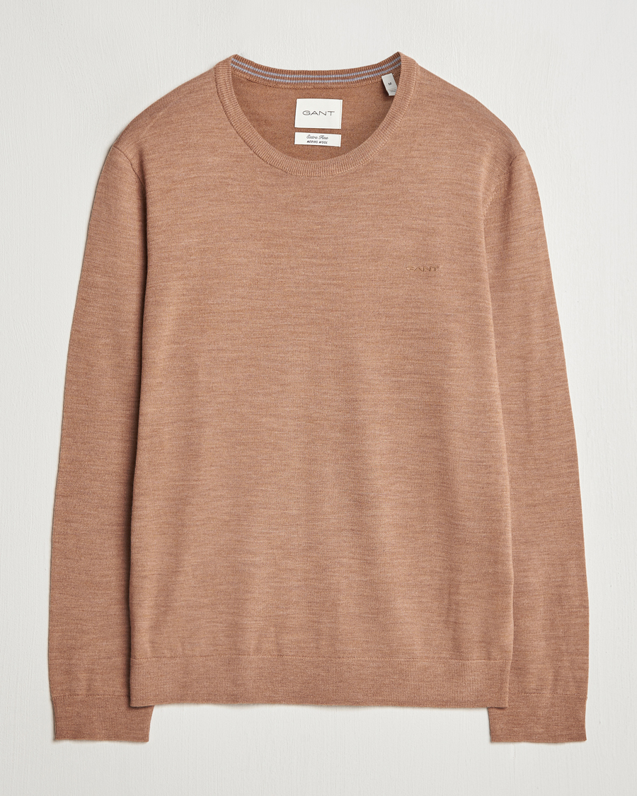 Herren | Pullover | GANT | Extrafine Merino Wool C-Neck Dk Sand Melange