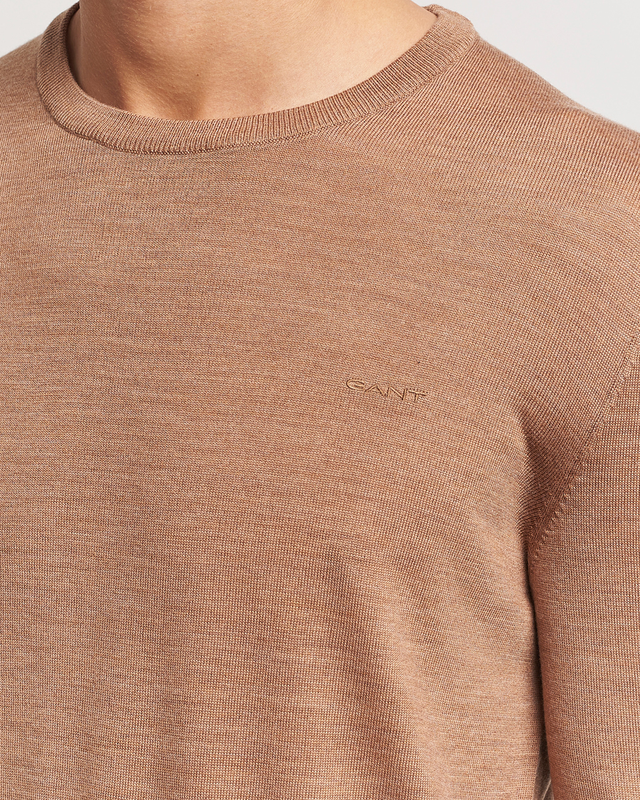 Herren | Pullover | GANT | Extrafine Merino Wool C-Neck Dk Sand Melange