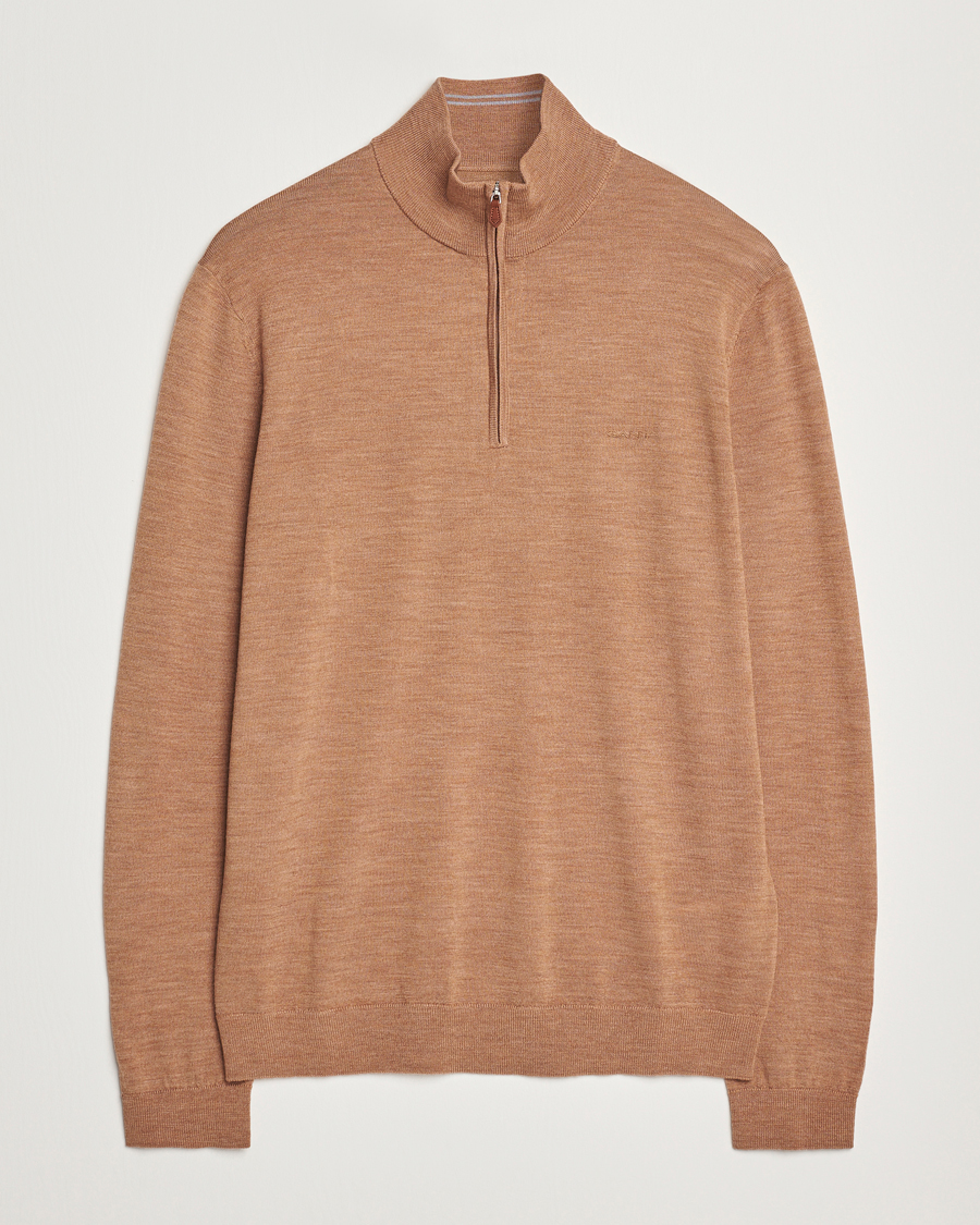 Herren | Pullover | GANT | Extrafine Merino Wool Half Zip Dk Sand Melange