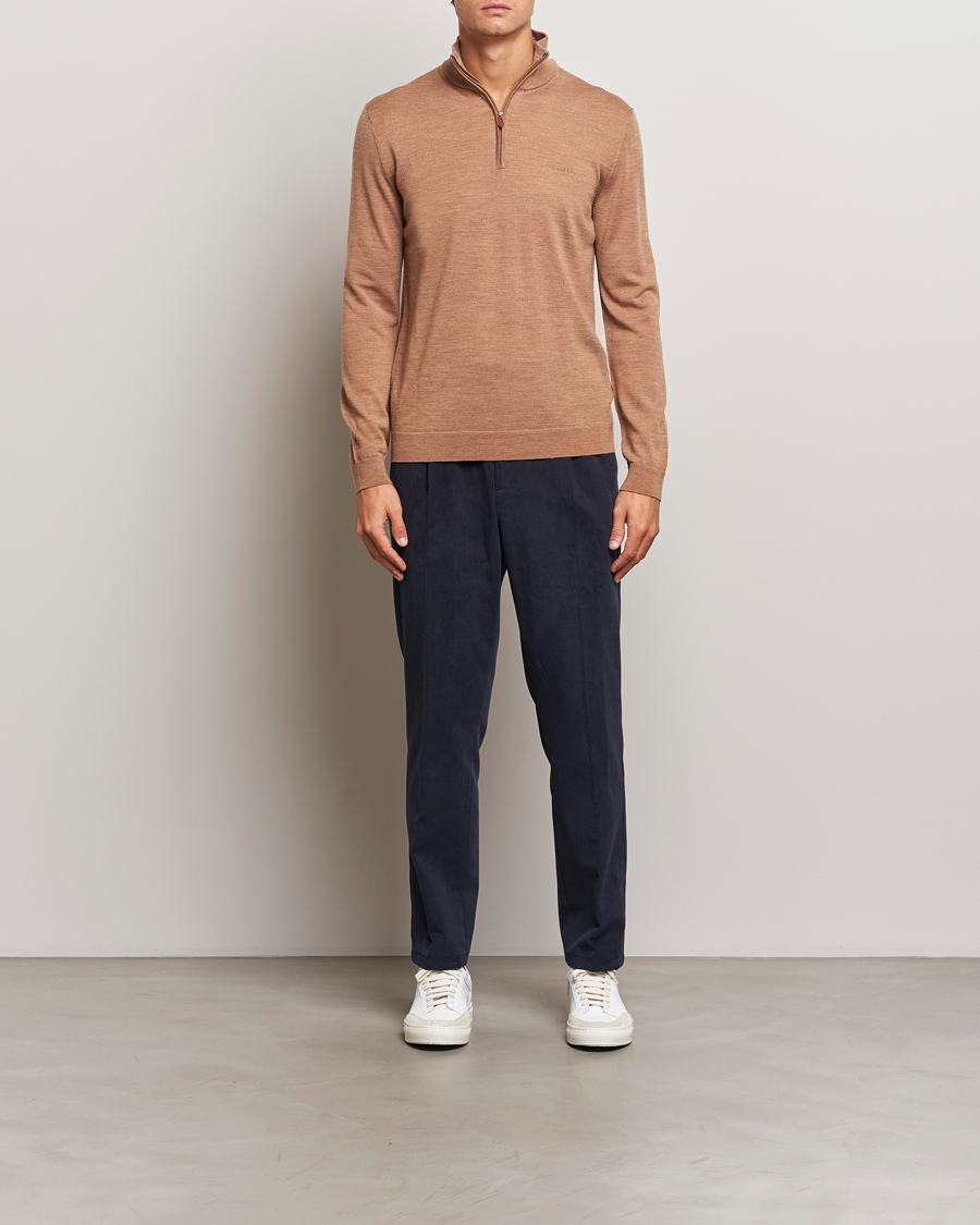 Herren | Pullover | GANT | Extrafine Merino Wool Half Zip Dk Sand Melange