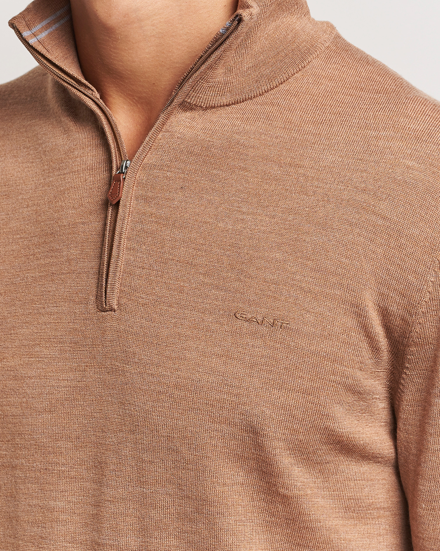 Herren | Pullover | GANT | Extrafine Merino Wool Half Zip Dk Sand Melange