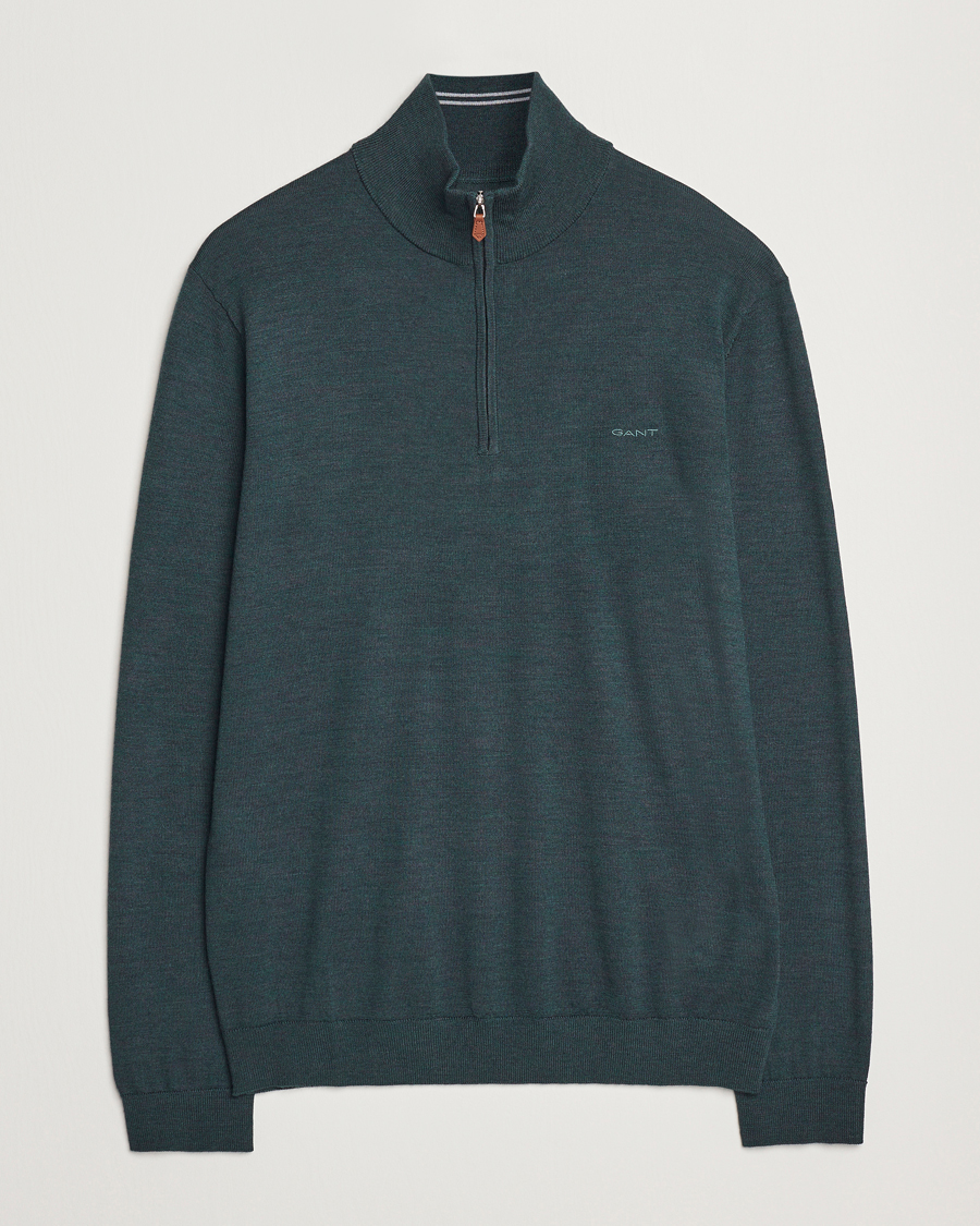 Herren | Pullover | GANT | Extrafine Merino Wool Half Zip Tartan Green