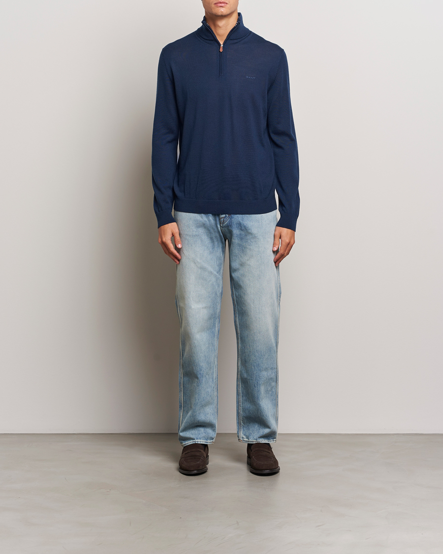 Herren | Pullover | GANT | Extrafine Merino Wool Half Zip Marine