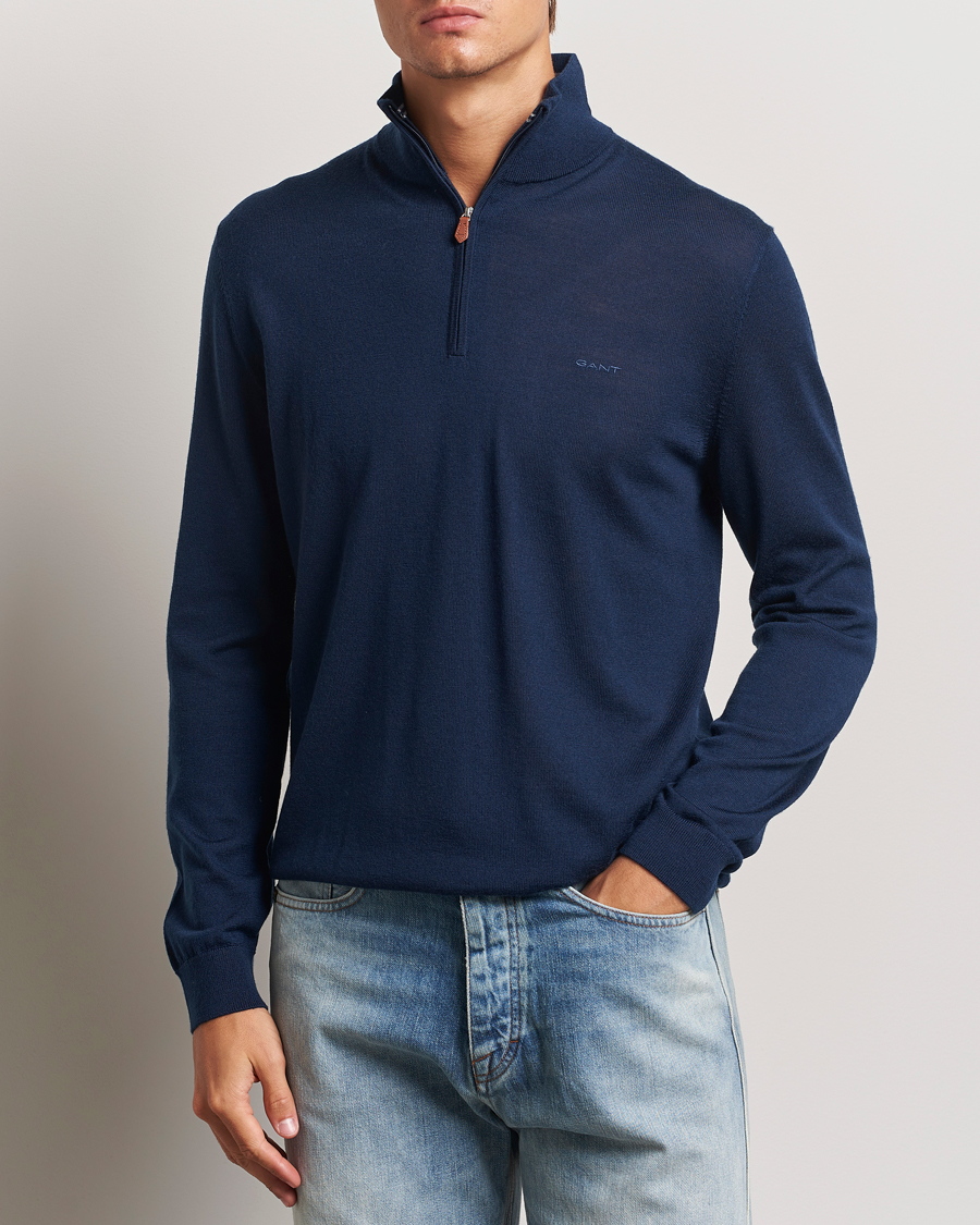 Herren | Pullover | GANT | Extrafine Merino Wool Half Zip Marine