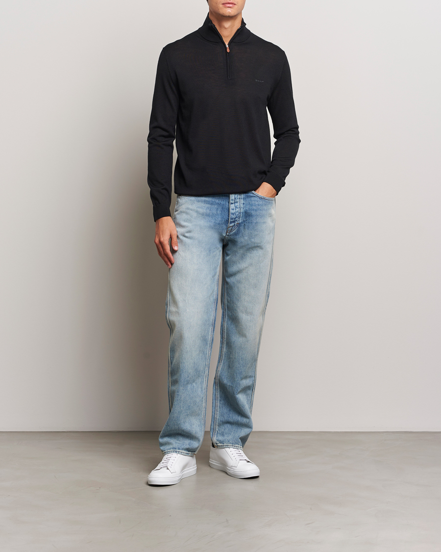 Herren | Pullover | GANT | Extrafine Merino Wool Half Zip Black
