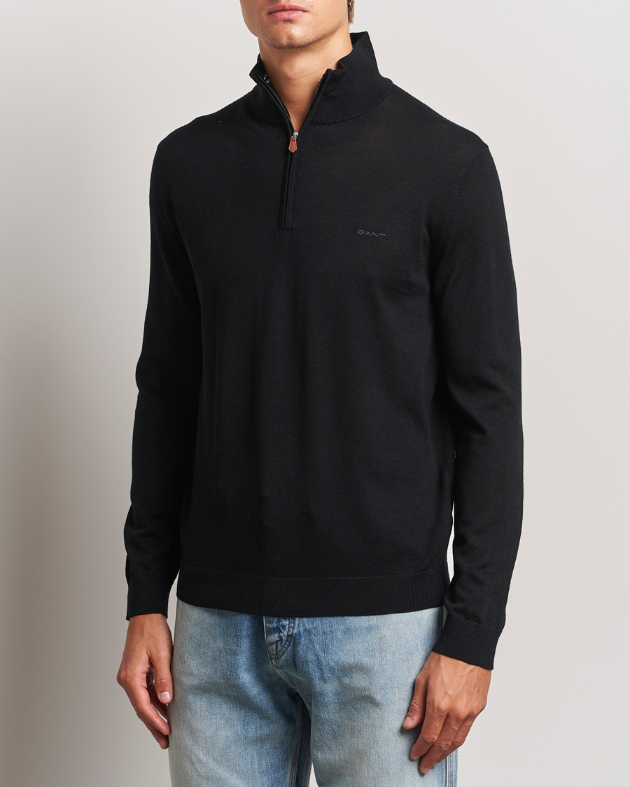 Herren | Pullover | GANT | Extrafine Merino Wool Half Zip Black