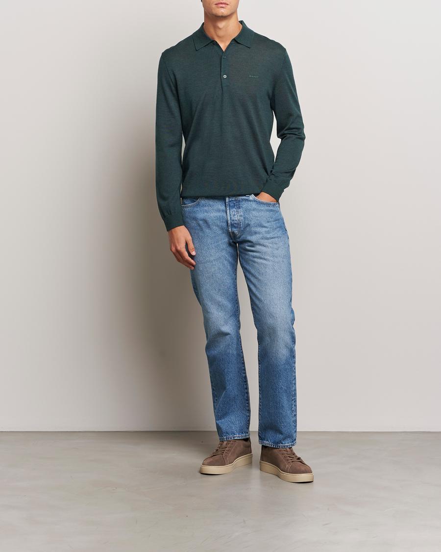 Herren | Pullover | GANT | Extrafine Merino Wool Polo Tartan Green