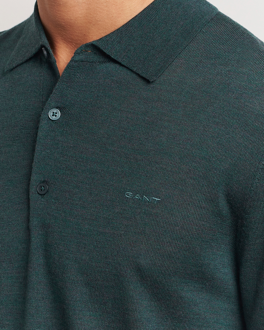 Herren | Pullover | GANT | Extrafine Merino Wool Polo Tartan Green