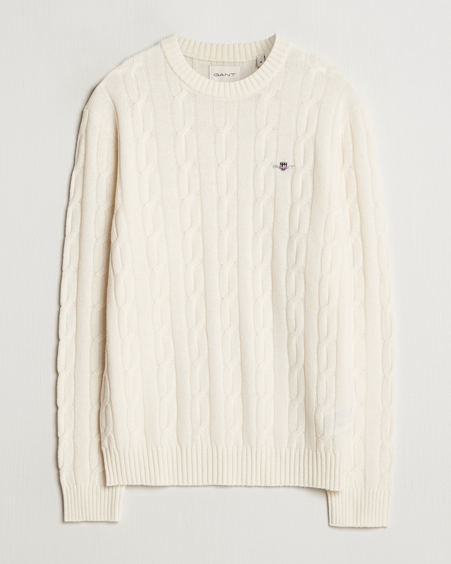 Herren | Pullover | GANT | Lambswool Cable C-Neck Cream