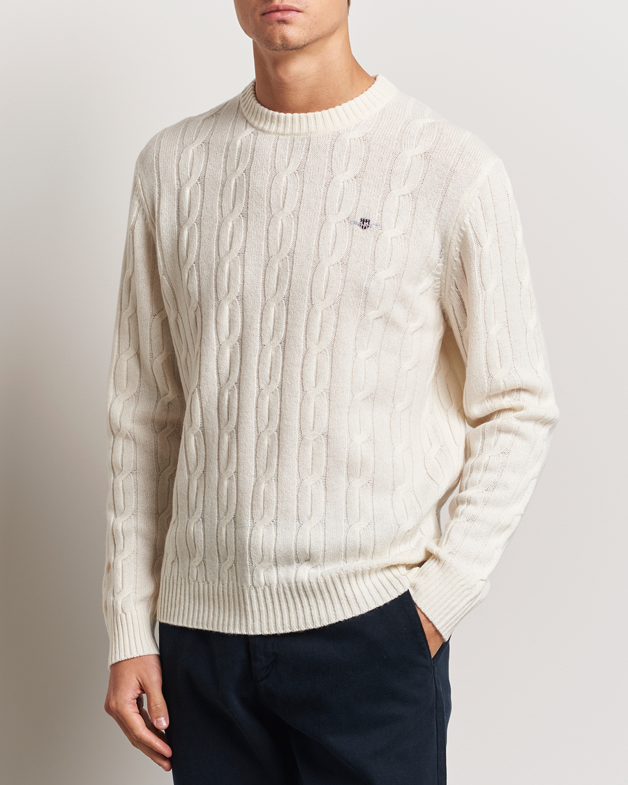 Herren | Pullover | GANT | Lambswool Cable C-Neck Cream