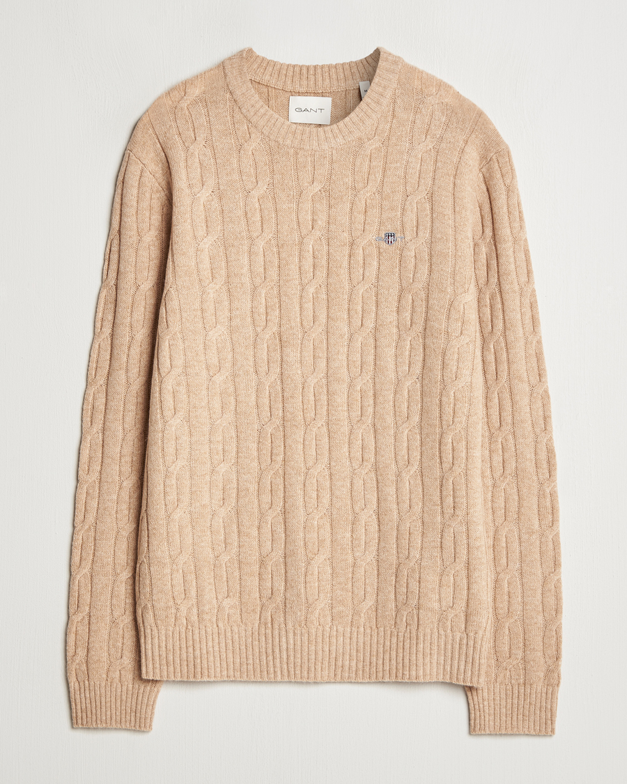 Herren | Pullover | GANT | Lambswool Cable C-Neck Khaki Melange