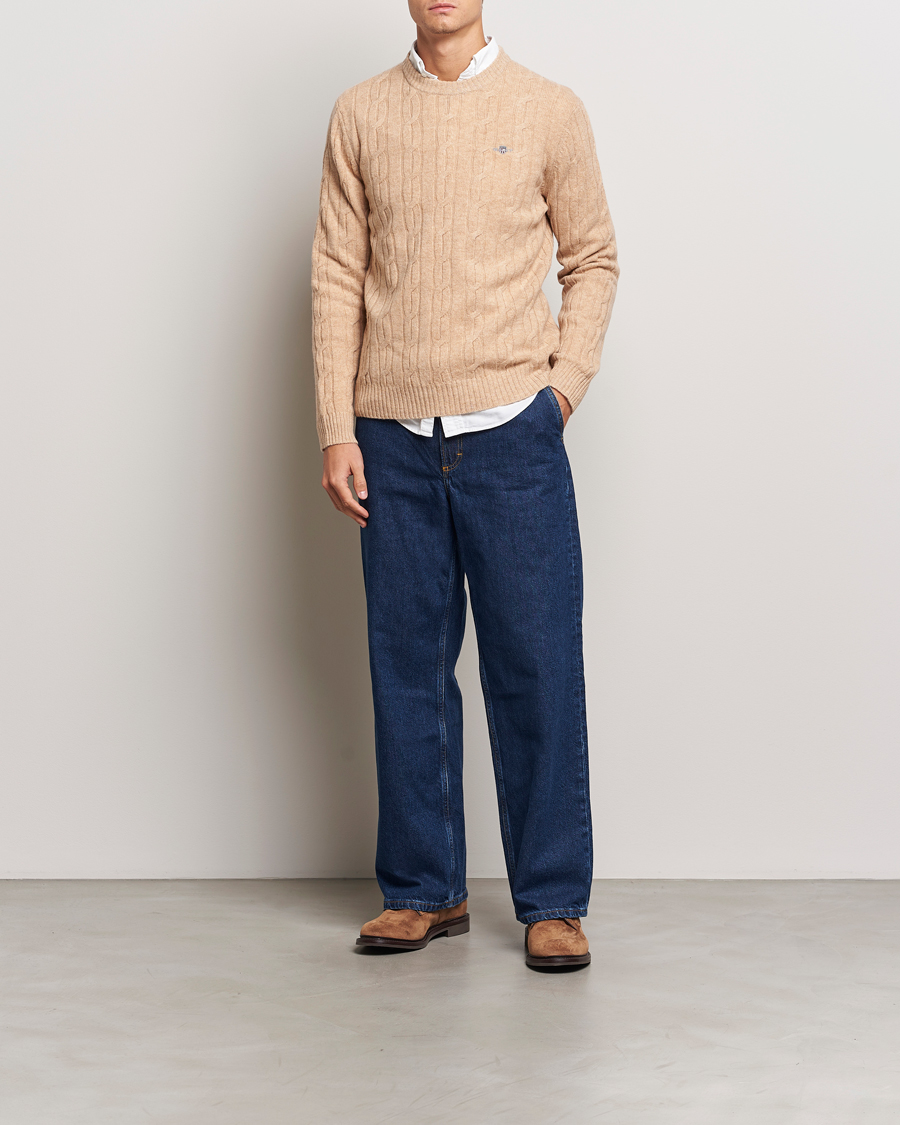 Herren | Pullover | GANT | Lambswool Cable C-Neck Khaki Melange