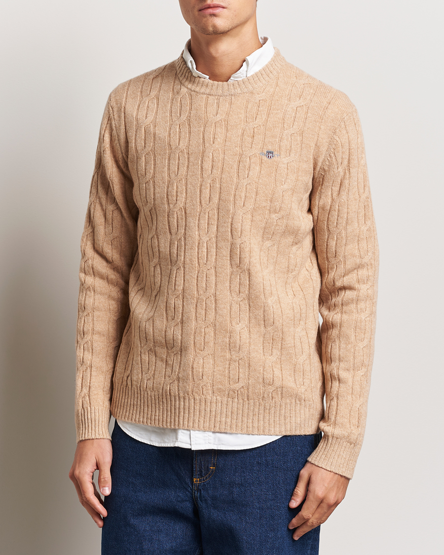Herren | Pullover | GANT | Lambswool Cable C-Neck Khaki Melange