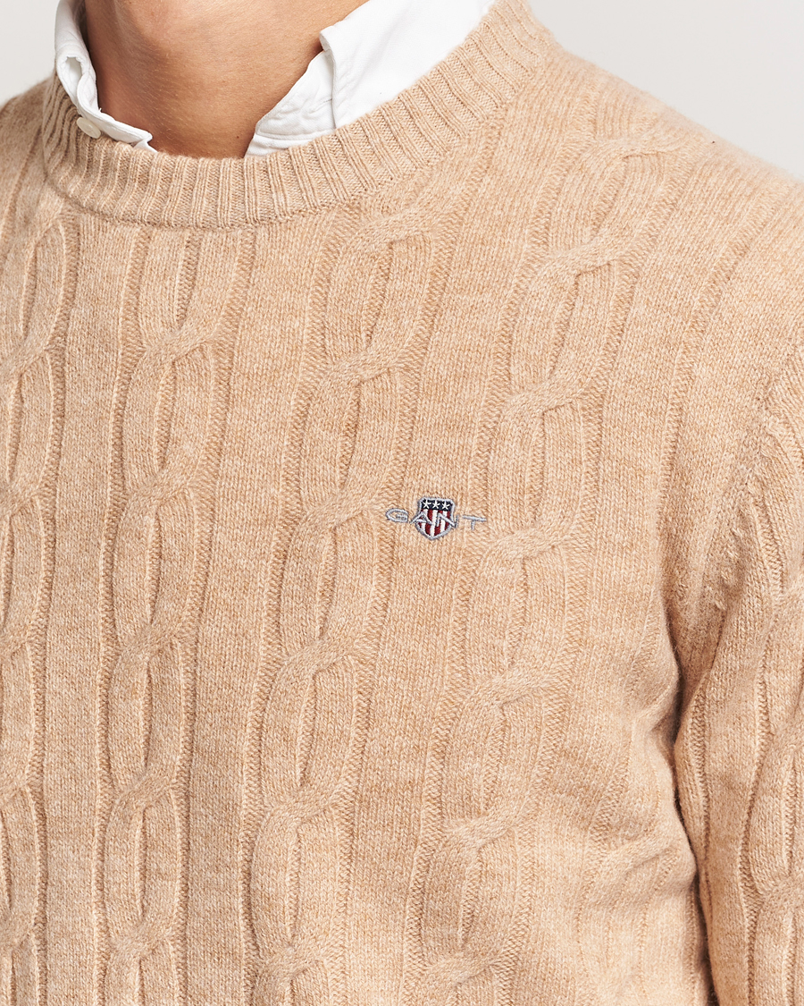 Herren | Pullover | GANT | Lambswool Cable C-Neck Khaki Melange