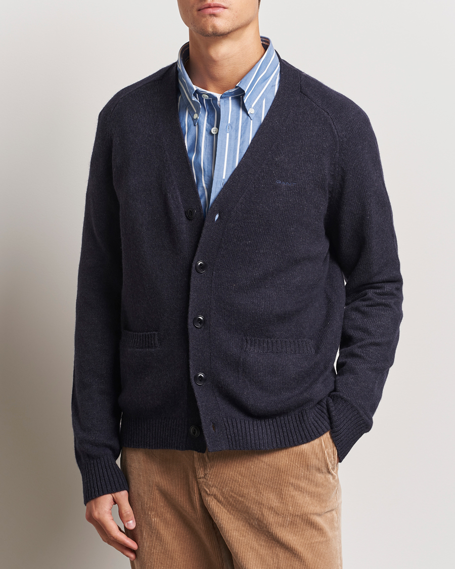 Herren | Pullover | GANT | Wool Blend Cardigan Dark Navy Melange