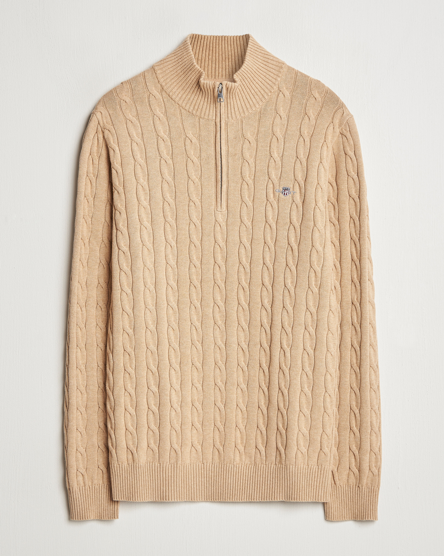 Herren | Pullover | GANT | Cotton Cable Half Zip Khaki Melange