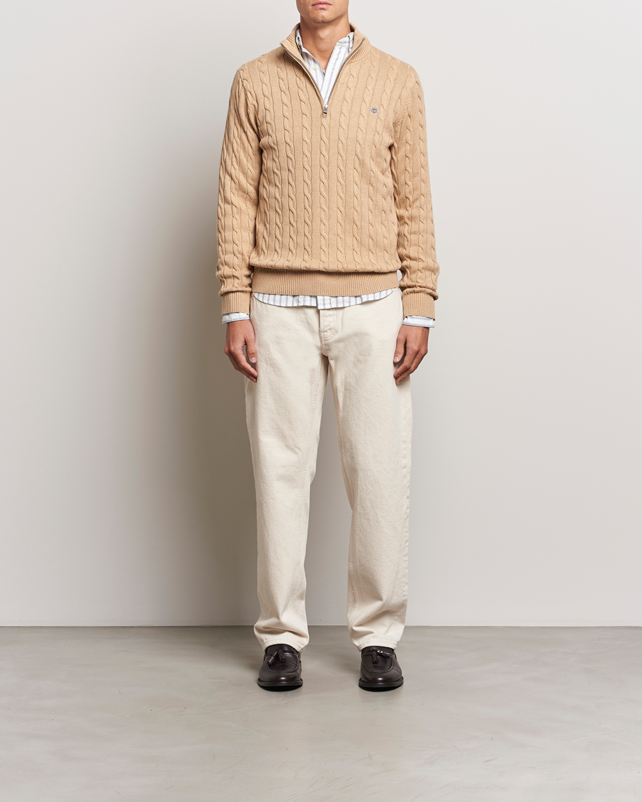 Herren | Pullover | GANT | Cotton Cable Half Zip Khaki Melange