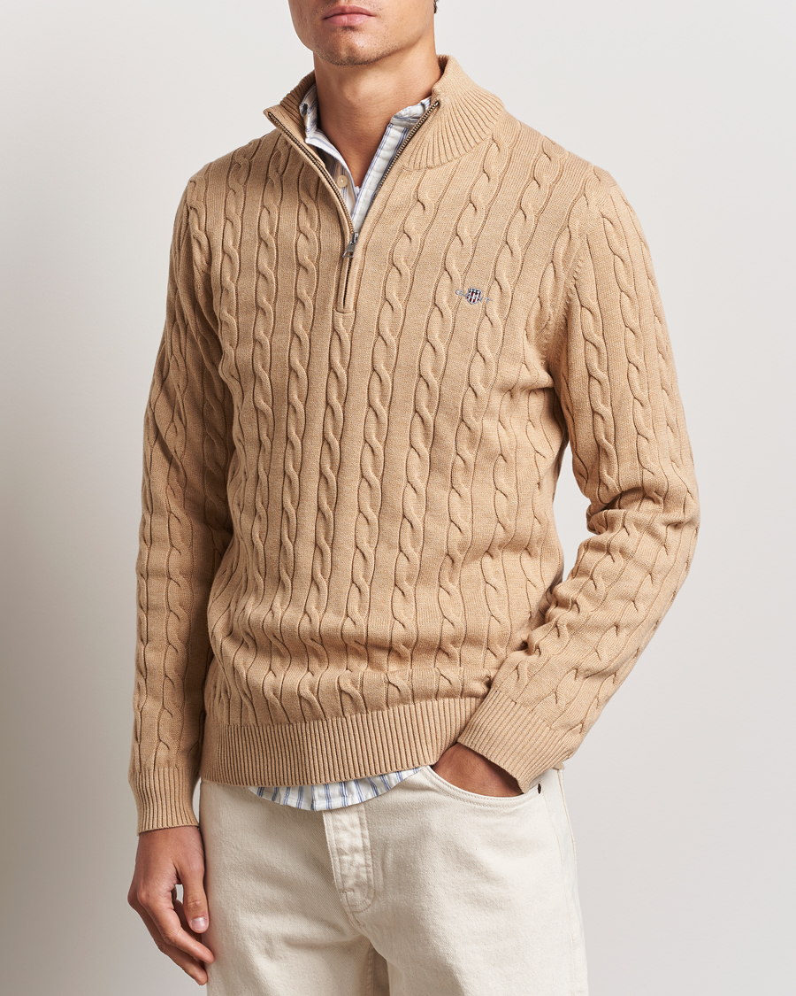 Herren | Pullover | GANT | Cotton Cable Half Zip Khaki Melange
