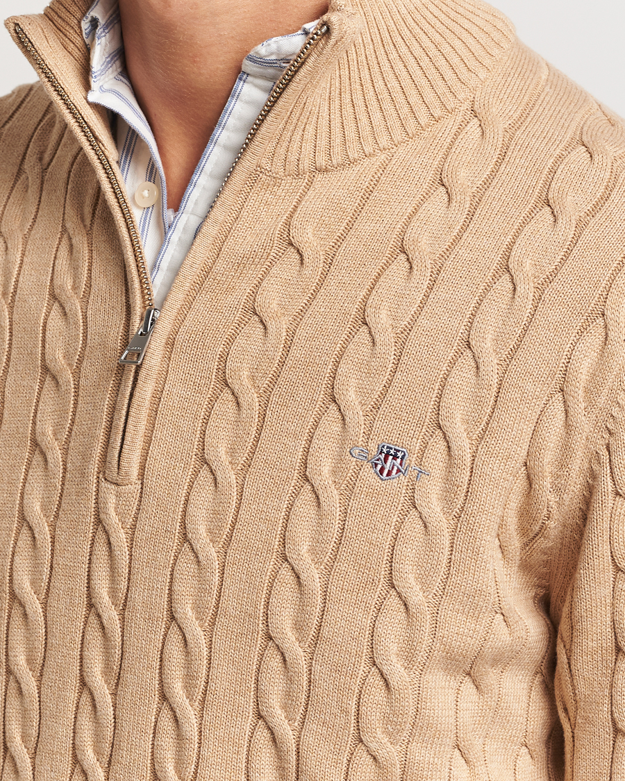 Herren | Pullover | GANT | Cotton Cable Half Zip Khaki Melange