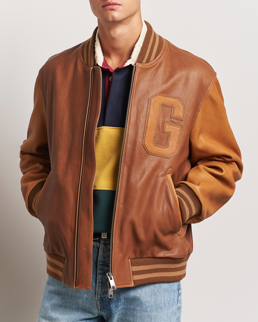 Herren | Jacken | Gant | Leather Varsity Jacket Brown Sugar