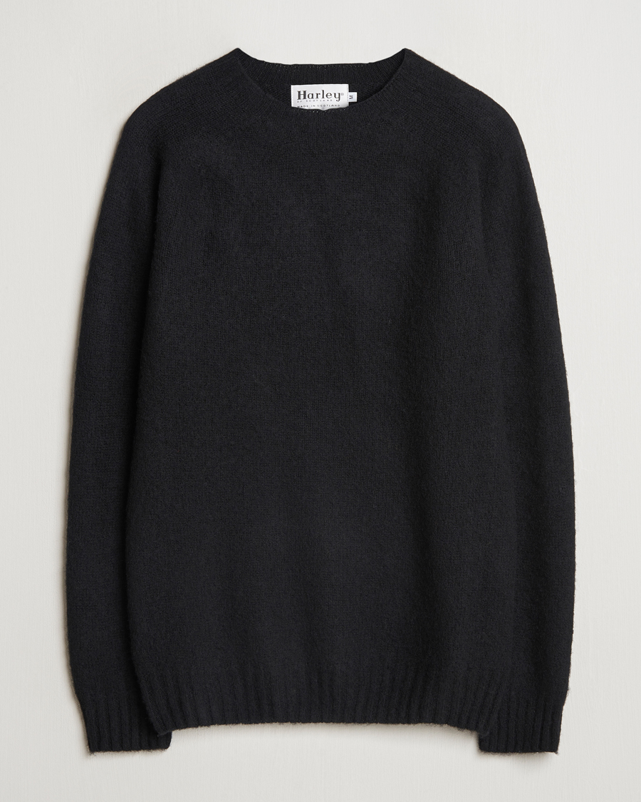 Herren | Pullover | Harley Of Scotland | Brushed Supersoft Lambswool Crewneck Black