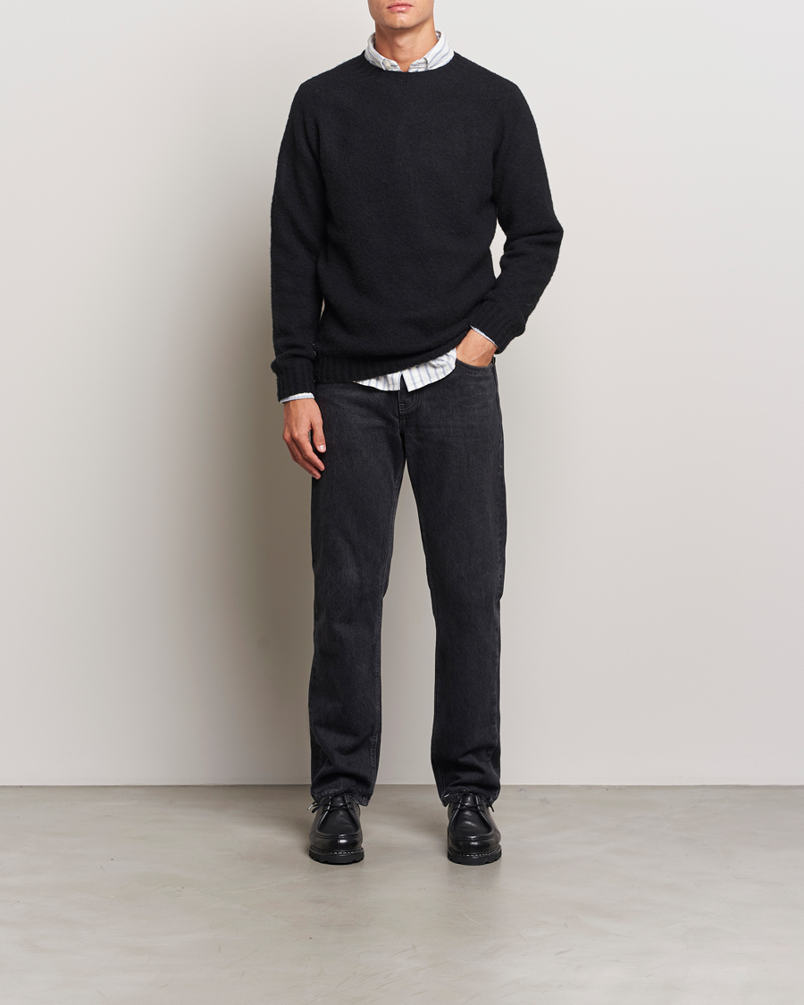 Herren | Pullover | Harley Of Scotland | Brushed Supersoft Lambswool Crewneck Black