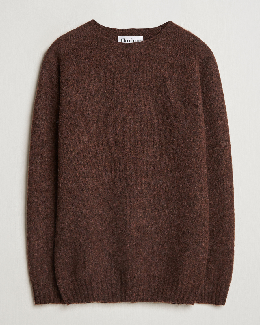 Herren | Pullover | Harley Of Scotland | Brushed Supersoft Lambswool Crewneck Coffee
