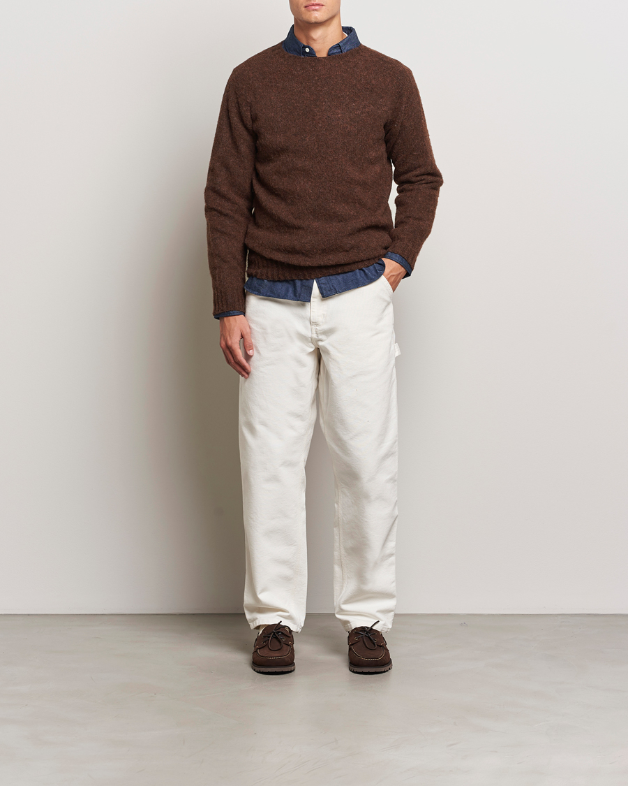 Herren | Pullover | Harley Of Scotland | Brushed Supersoft Lambswool Crewneck Coffee