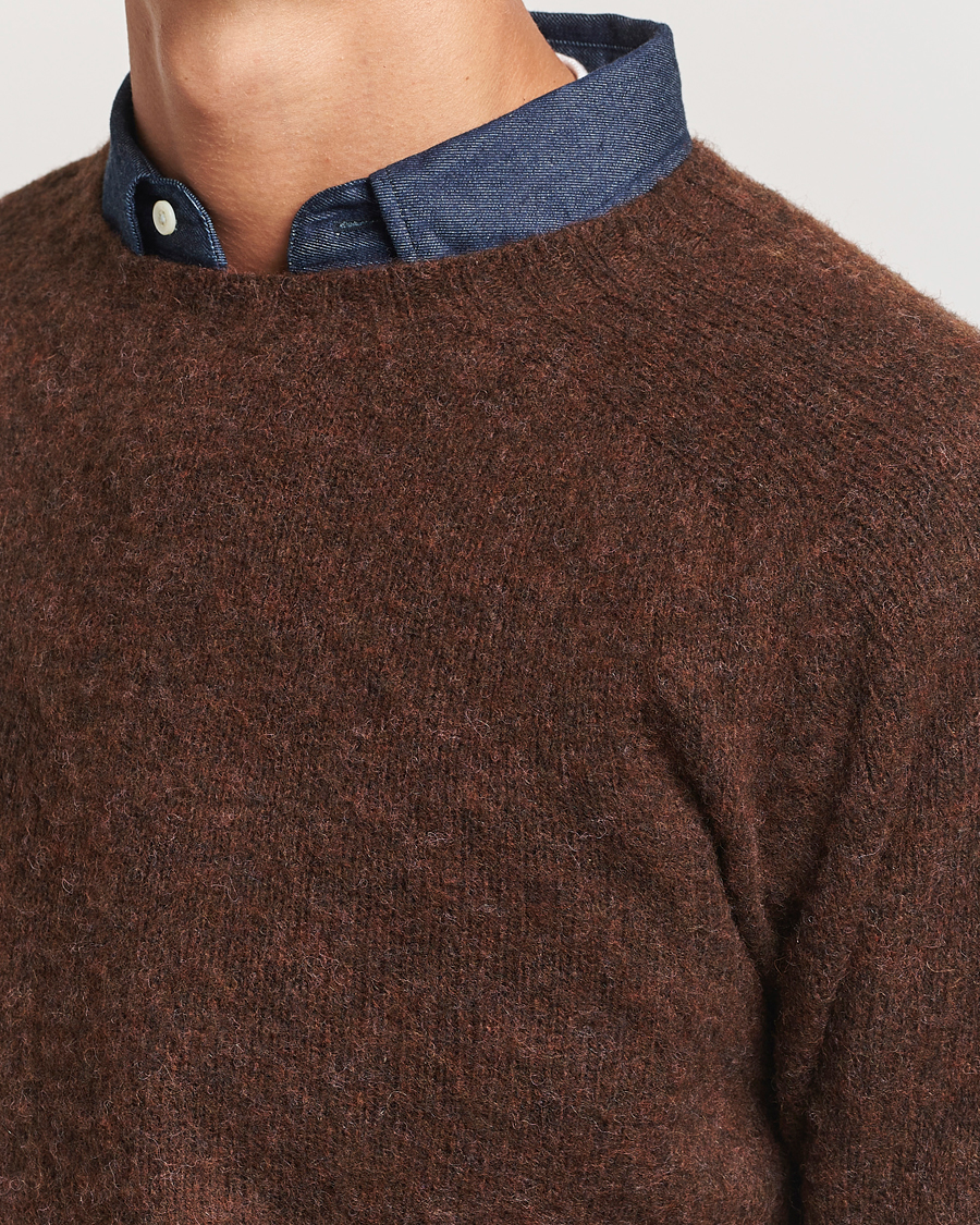 Herren | Pullover | Harley Of Scotland | Brushed Supersoft Lambswool Crewneck Coffee