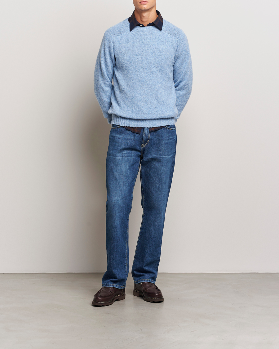 Herren | Pullover | Harley Of Scotland | Brushed Supersoft Lambswool Crewneck Ice Sea