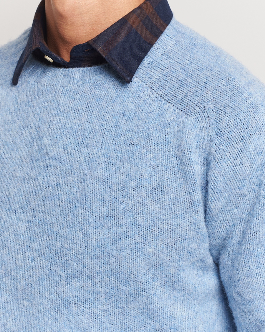 Herren | Pullover | Harley Of Scotland | Brushed Supersoft Lambswool Crewneck Ice Sea