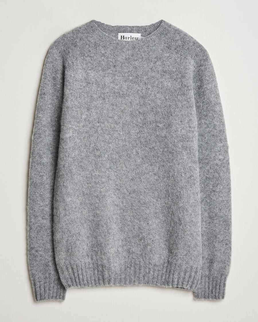 Herren | Pullover | Harley Of Scotland | Brushed Supersoft Lambswool Crewneck Medium Grey