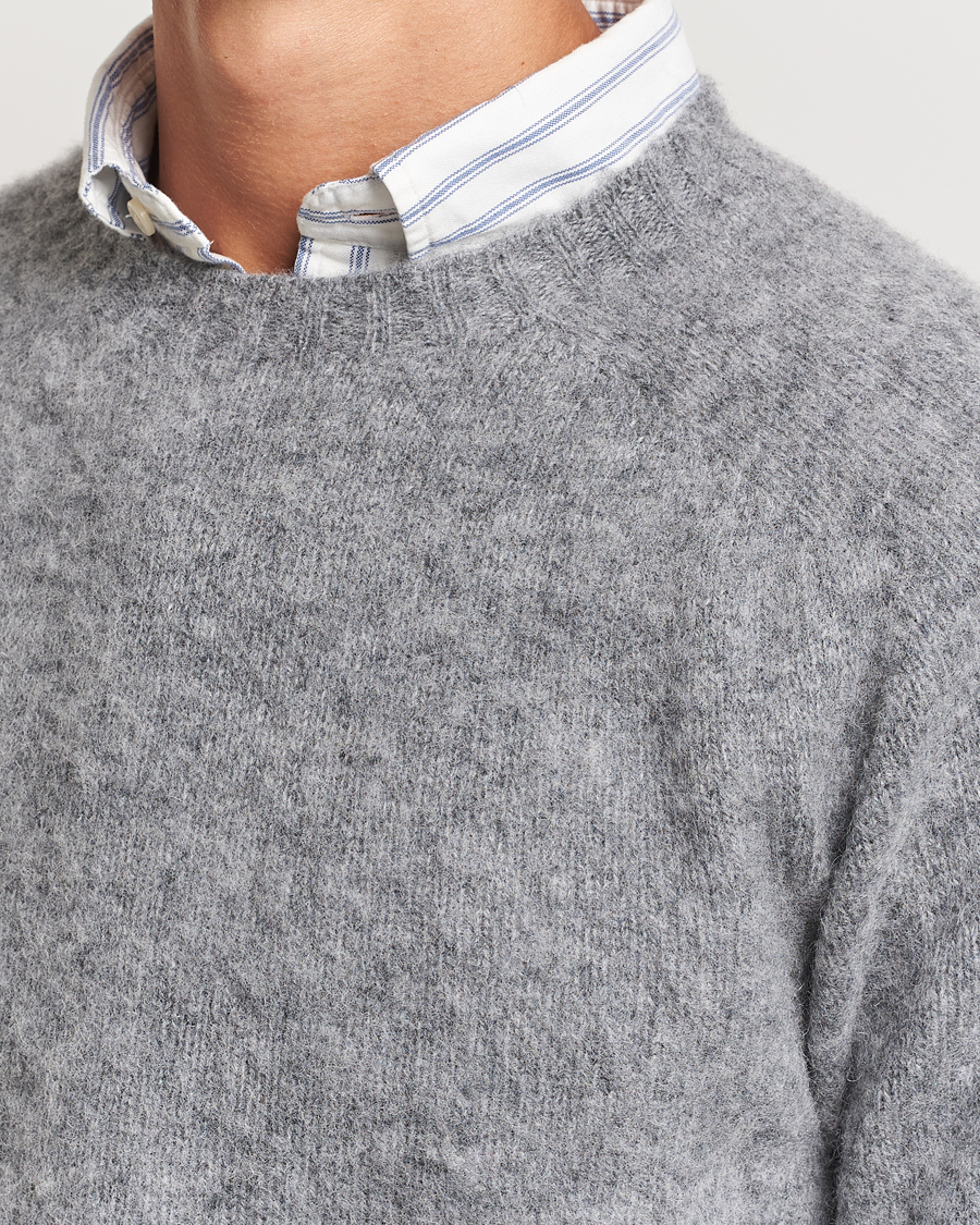 Herren | Pullover | Harley Of Scotland | Brushed Supersoft Lambswool Crewneck Medium Grey