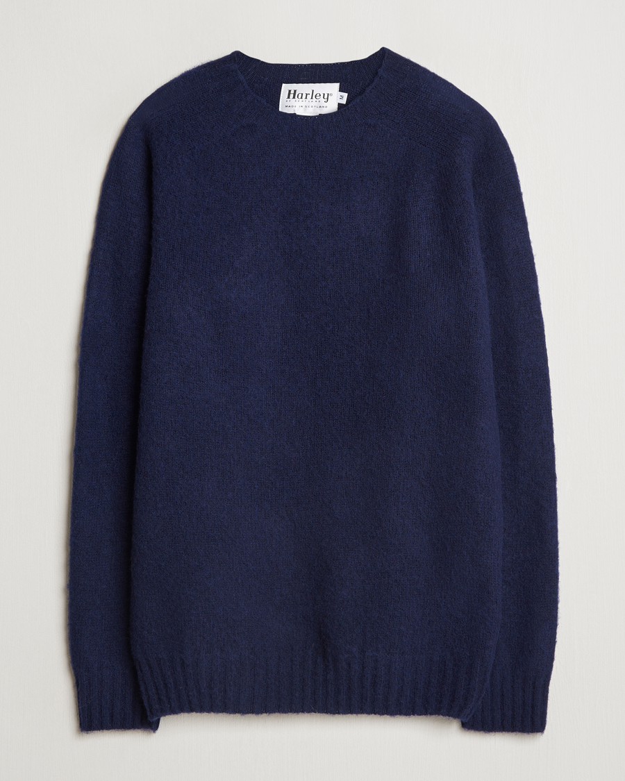 Herren | Pullover | Harley Of Scotland | Brushed Supersoft Lambswool Crewneck Navy